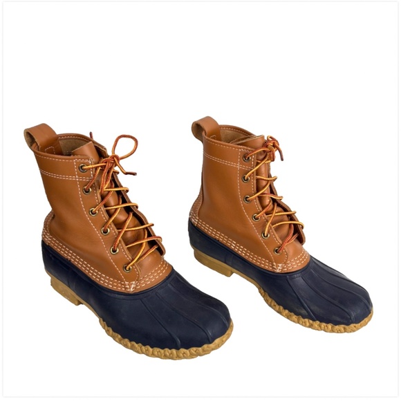 VTG LL Bean Boots Womens 8 "D M" Brown Leather Duck Boots Made in Maine 90s/00s - Picture 2 of 8